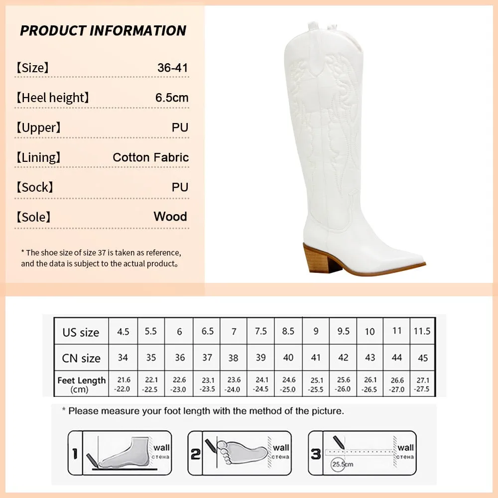 GOGD Retro Autumn Winter White Knee High Boots Big Size 41 Women Comfy Walking Female Western Cowboy Boot For Dropshipping Shoes