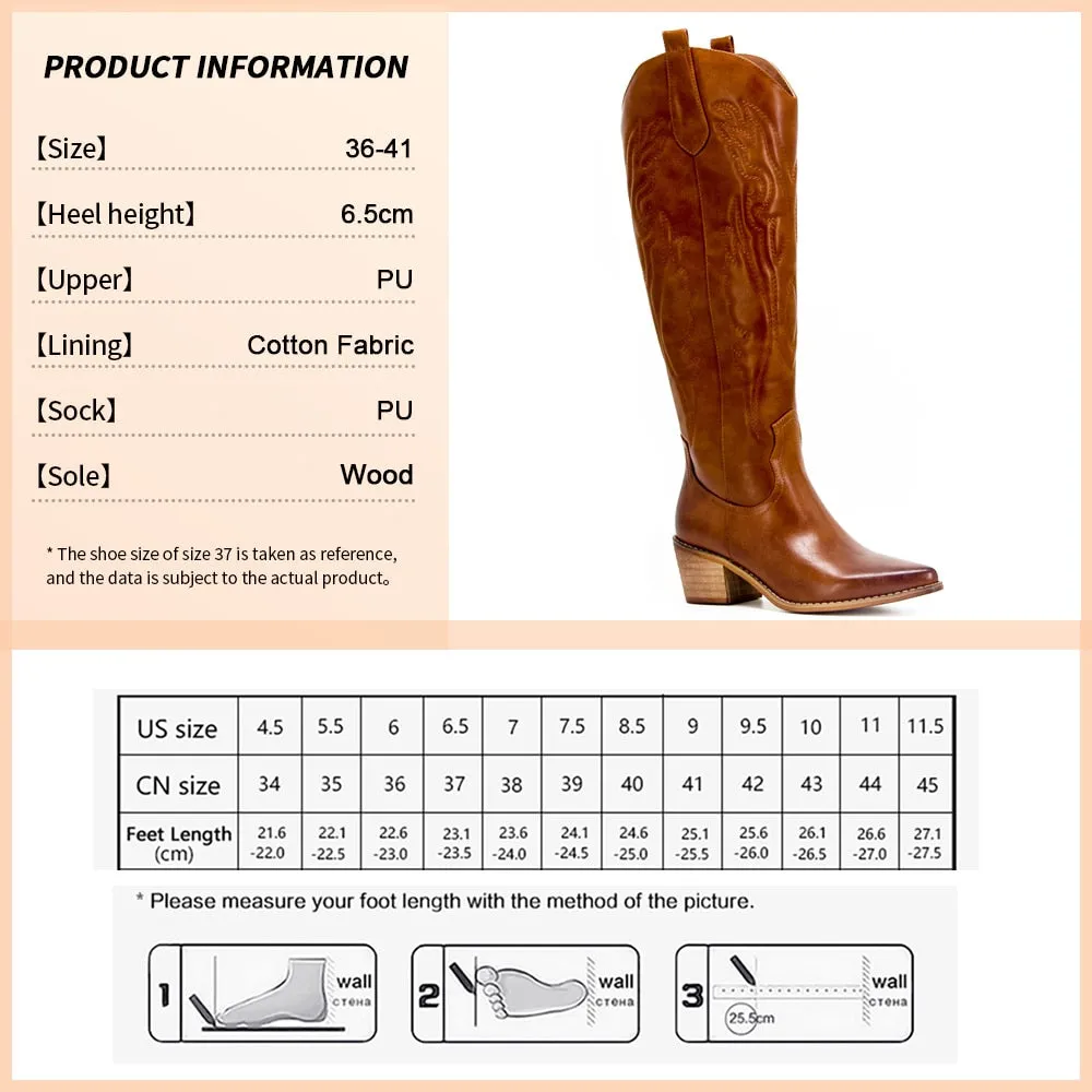 GOGD Retro Autumn Winter White Knee High Boots Big Size 41 Women Comfy Walking Female Western Cowboy Boot For Dropshipping Shoes