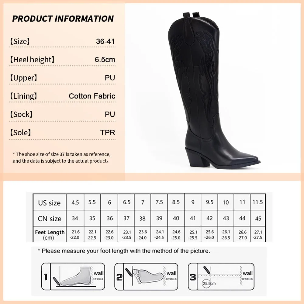 GOGD Retro Autumn Winter White Knee High Boots Big Size 41 Women Comfy Walking Female Western Cowboy Boot For Dropshipping Shoes