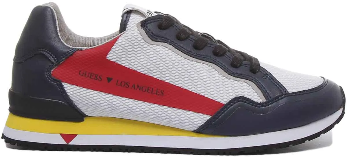 Guess Genova Men's Lace Up Mesh Sneaker In White Navy Red