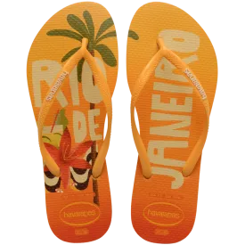 Havaianas Slim Print Postcard Flip Flops - Yellow Pop