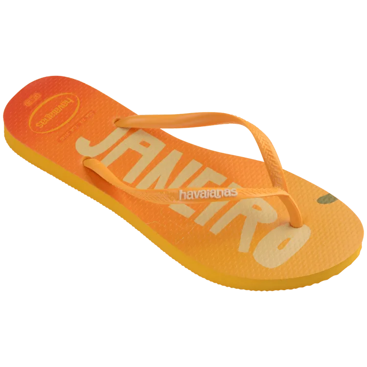 Havaianas Slim Print Postcard Flip Flops - Yellow Pop