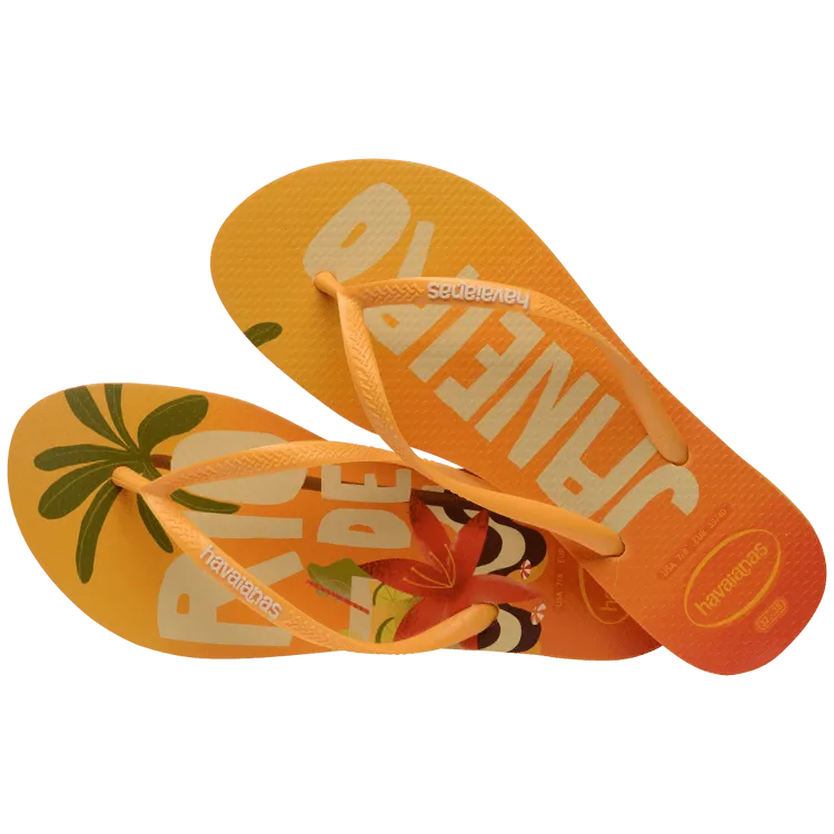 Havaianas Slim Print Postcard Flip Flops - Yellow Pop