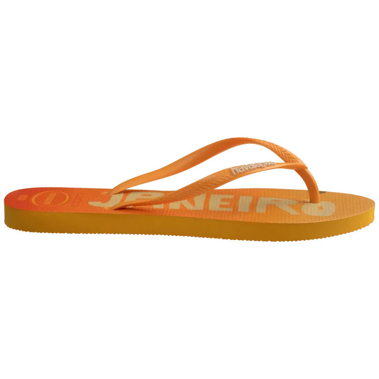 Havaianas Slim Print Postcard Flip Flops - Yellow Pop