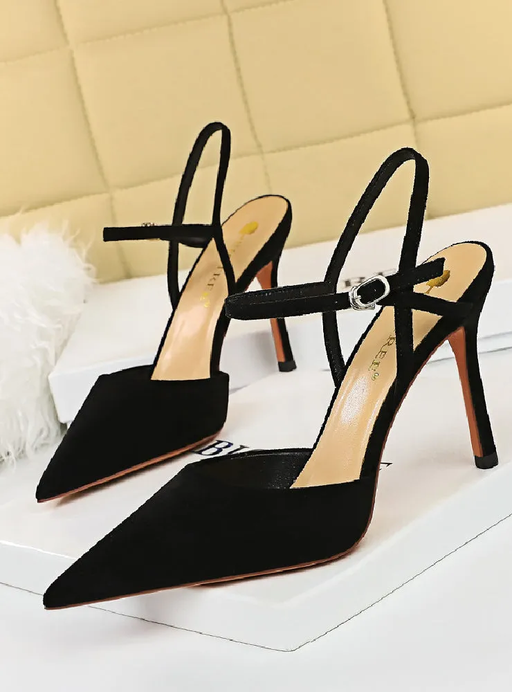 High Heeled Suede Shallow Pointed Sandals