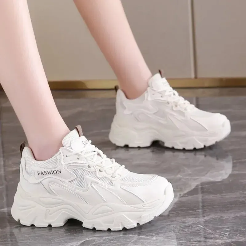 Hnzxzm Chunky Sneakers Women Trends 2024 Autumn white Thick Bottom Dad Shoes for Woman Fashion mesh breathe Platform Sneakers Ladies