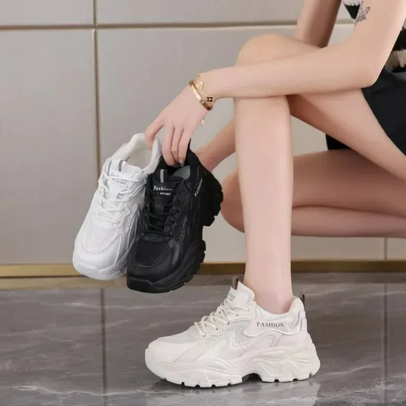 Hnzxzm Chunky Sneakers Women Trends 2024 Autumn white Thick Bottom Dad Shoes for Woman Fashion mesh breathe Platform Sneakers Ladies