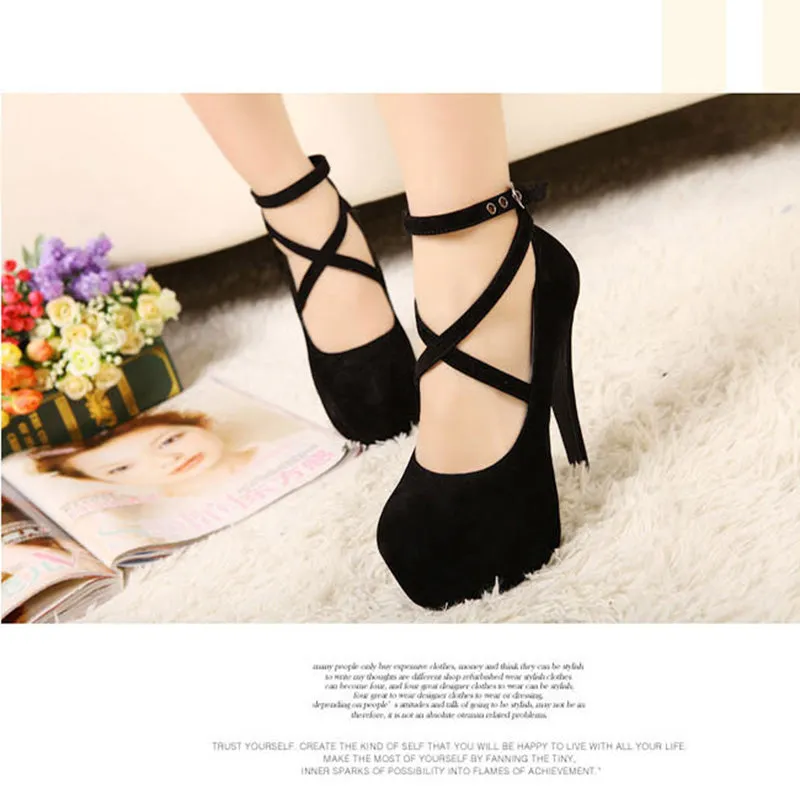 Hot Fashion New High-Heeled Shoes Women Pumps Wedding Party Platform High Heels 11Cm Suede Black