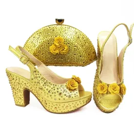 Italian Design Rhinestone Shoes and Matching Bag for Weddings