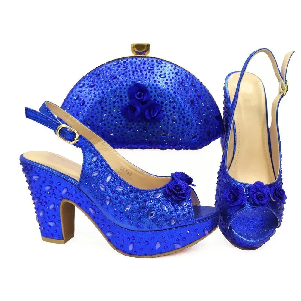 Italian Design Rhinestone Shoes and Matching Bag for Weddings