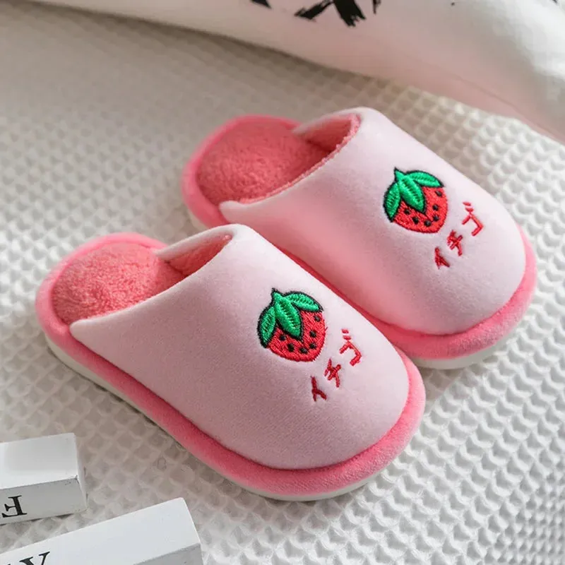 Kids Winter Warm Slippers Thick Cotton Chidlren Boys Girls Non-slip Slippers Home Hotel Casual Fruits Pattern Slippers Shoes