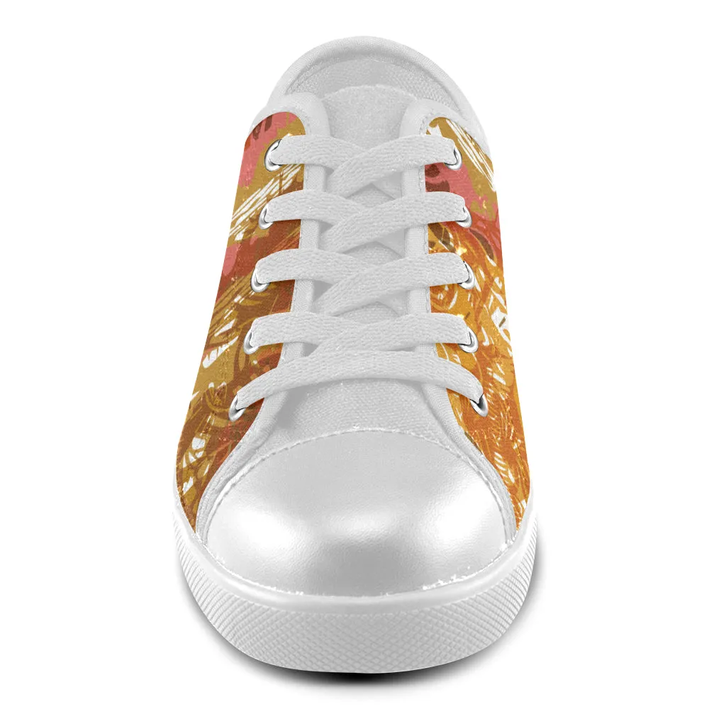 Kids Yellow Doodle Print Canvas Low Top Shoes