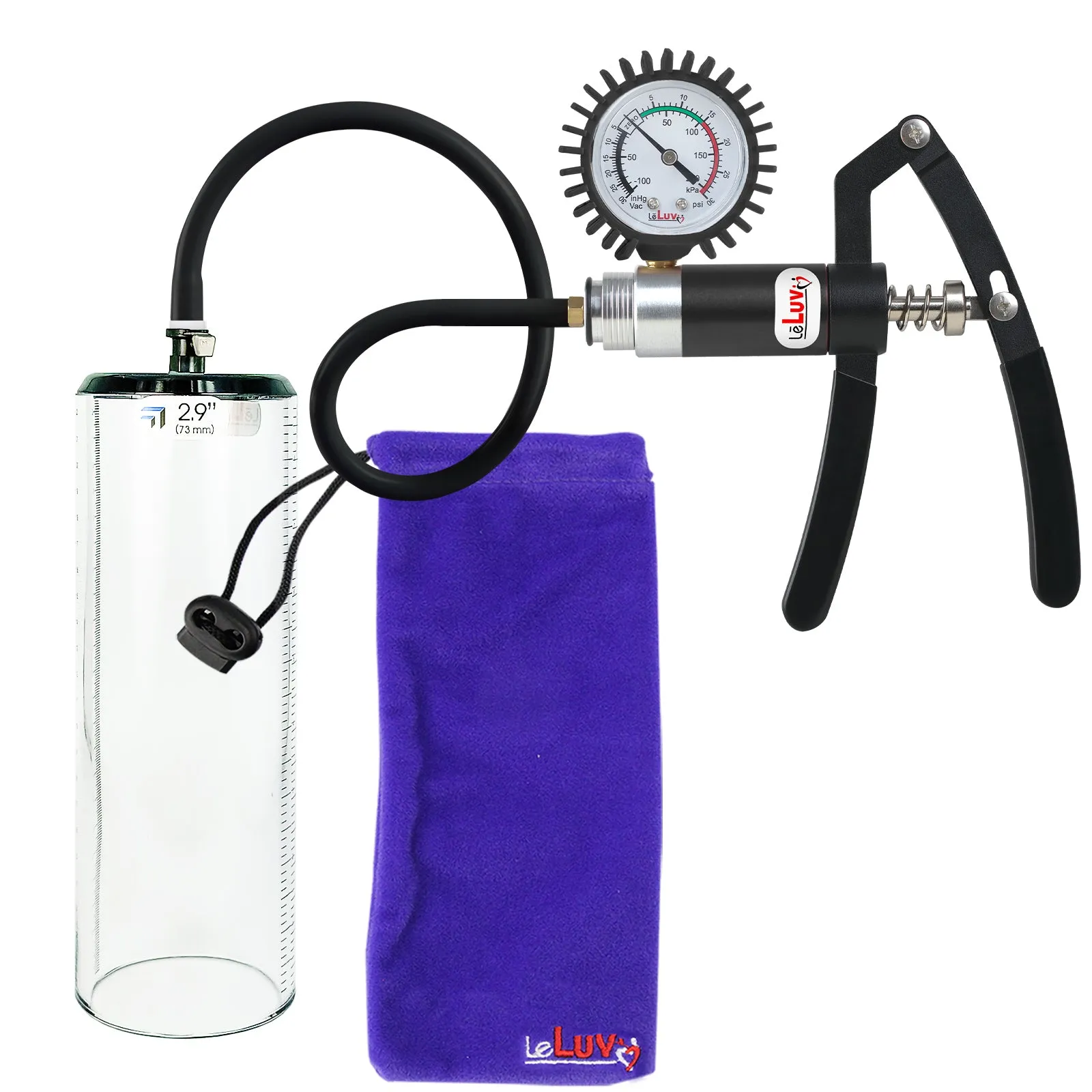 LeLuv Primo Lite Penis Pump -  Vacuum and Inflator Handle - Thick-Walled Cylinder Options