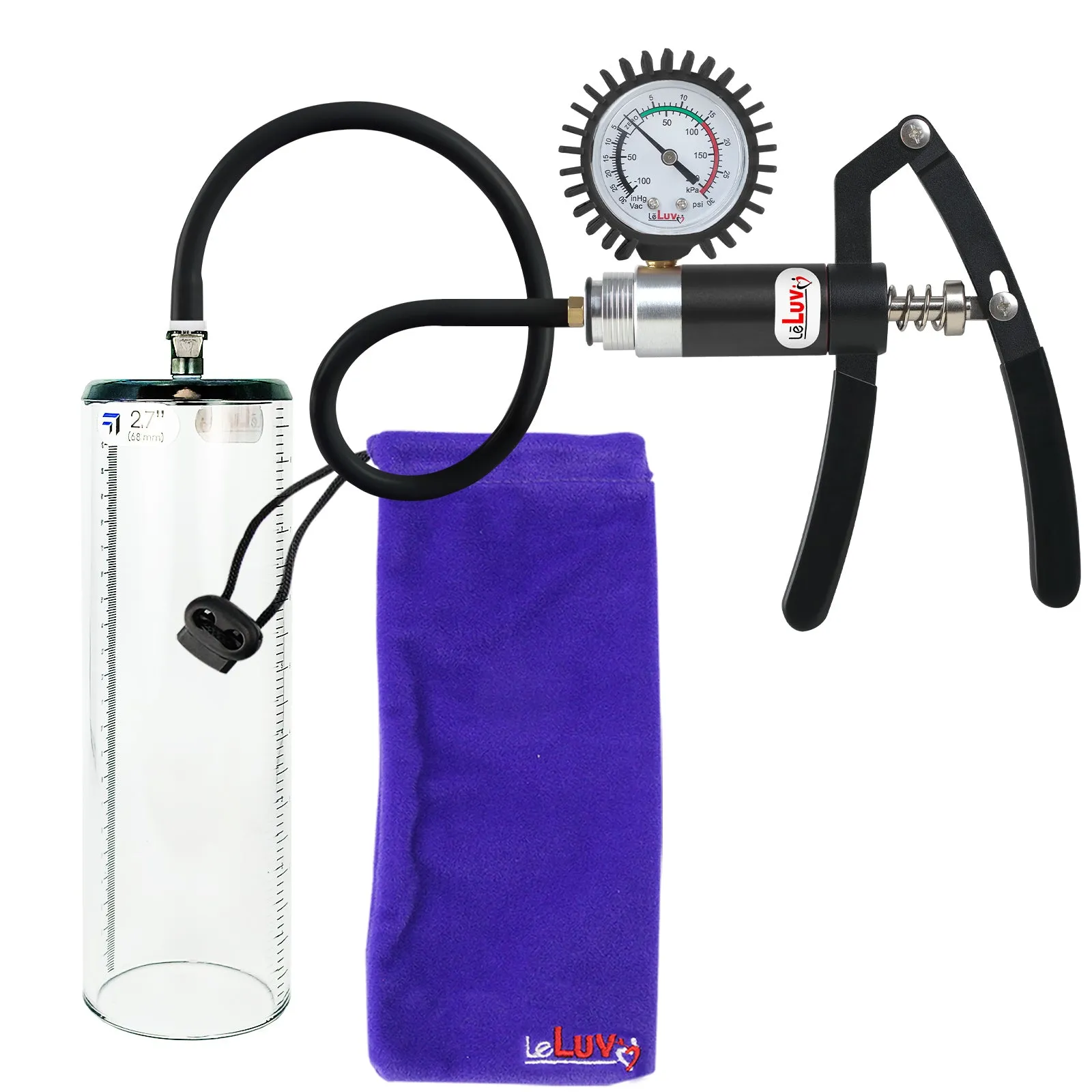 LeLuv Primo Lite Penis Pump -  Vacuum and Inflator Handle - Thick-Walled Cylinder Options