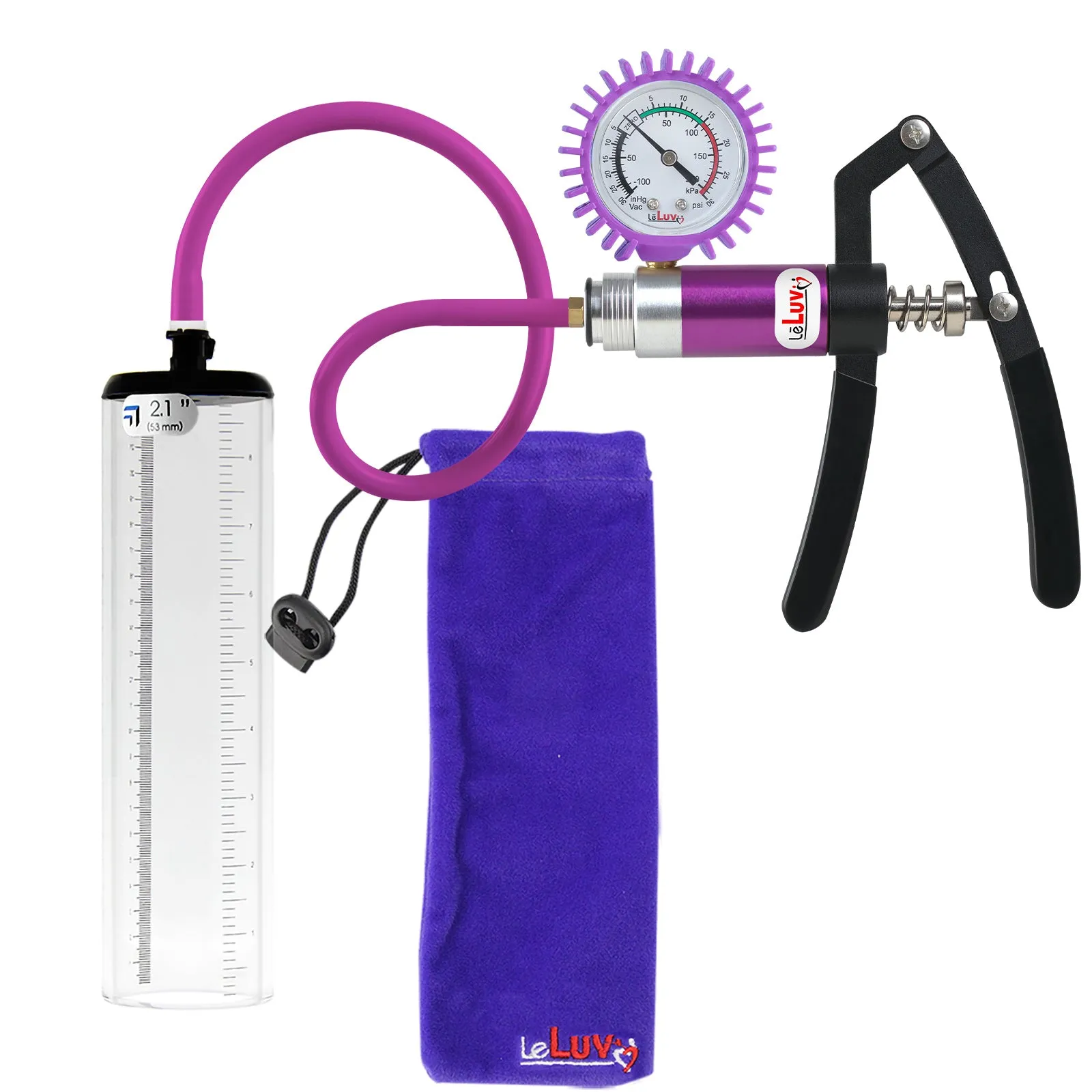 LeLuv Primo Lite Penis Pump -  Vacuum and Inflator Handle - Thick-Walled Cylinder Options