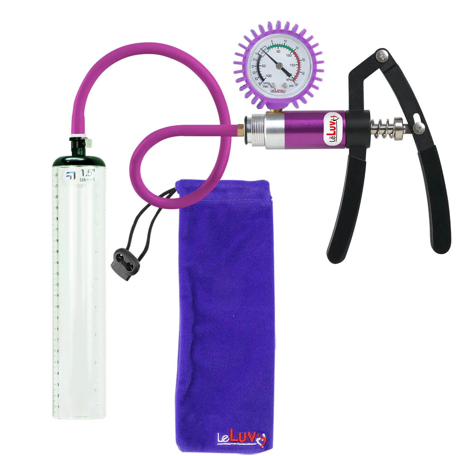 LeLuv Primo Lite Penis Pump -  Vacuum and Inflator Handle - Thick-Walled Cylinder Options