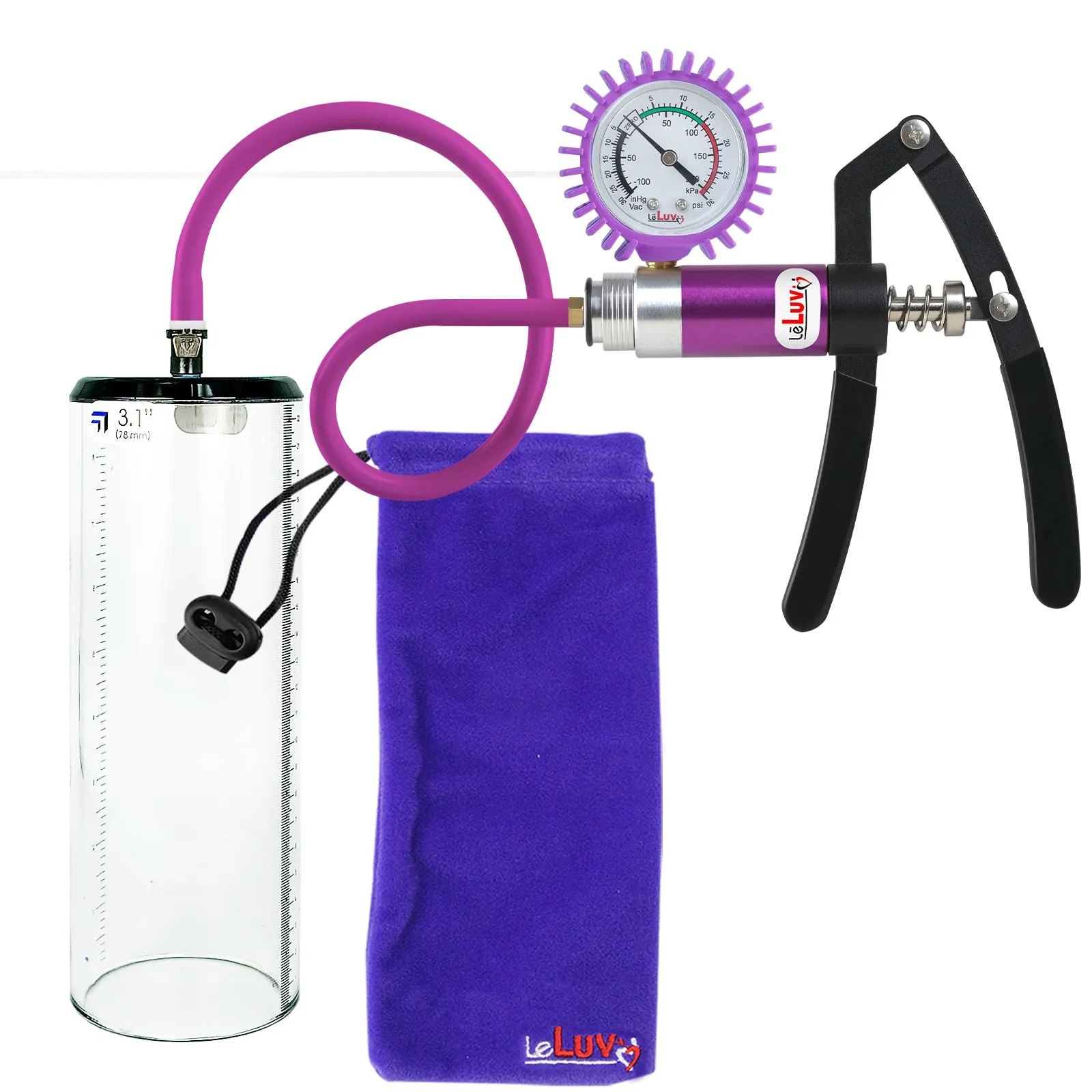 LeLuv Primo Lite Penis Pump -  Vacuum and Inflator Handle - Thick-Walled Cylinder Options