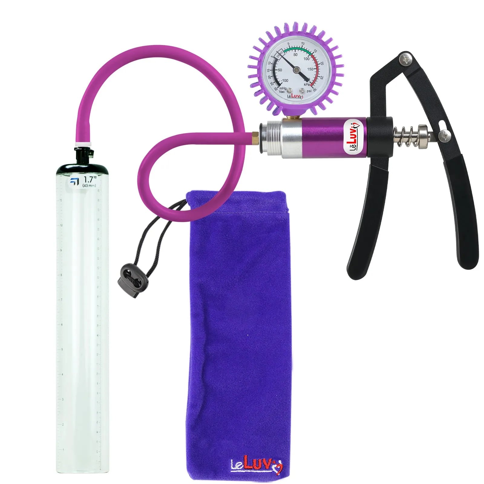 LeLuv Primo Lite Penis Pump -  Vacuum and Inflator Handle - Thick-Walled Cylinder Options