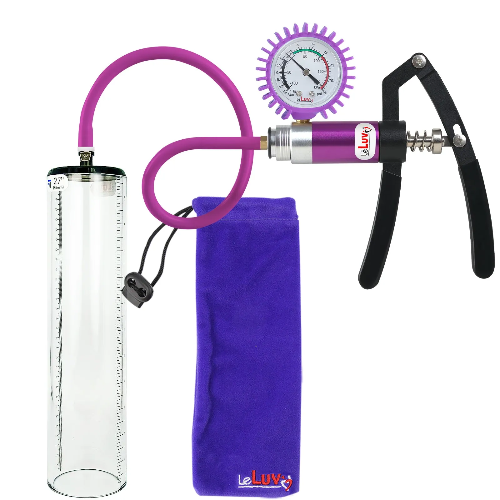 LeLuv Primo Lite Penis Pump -  Vacuum and Inflator Handle - Thick-Walled Cylinder Options