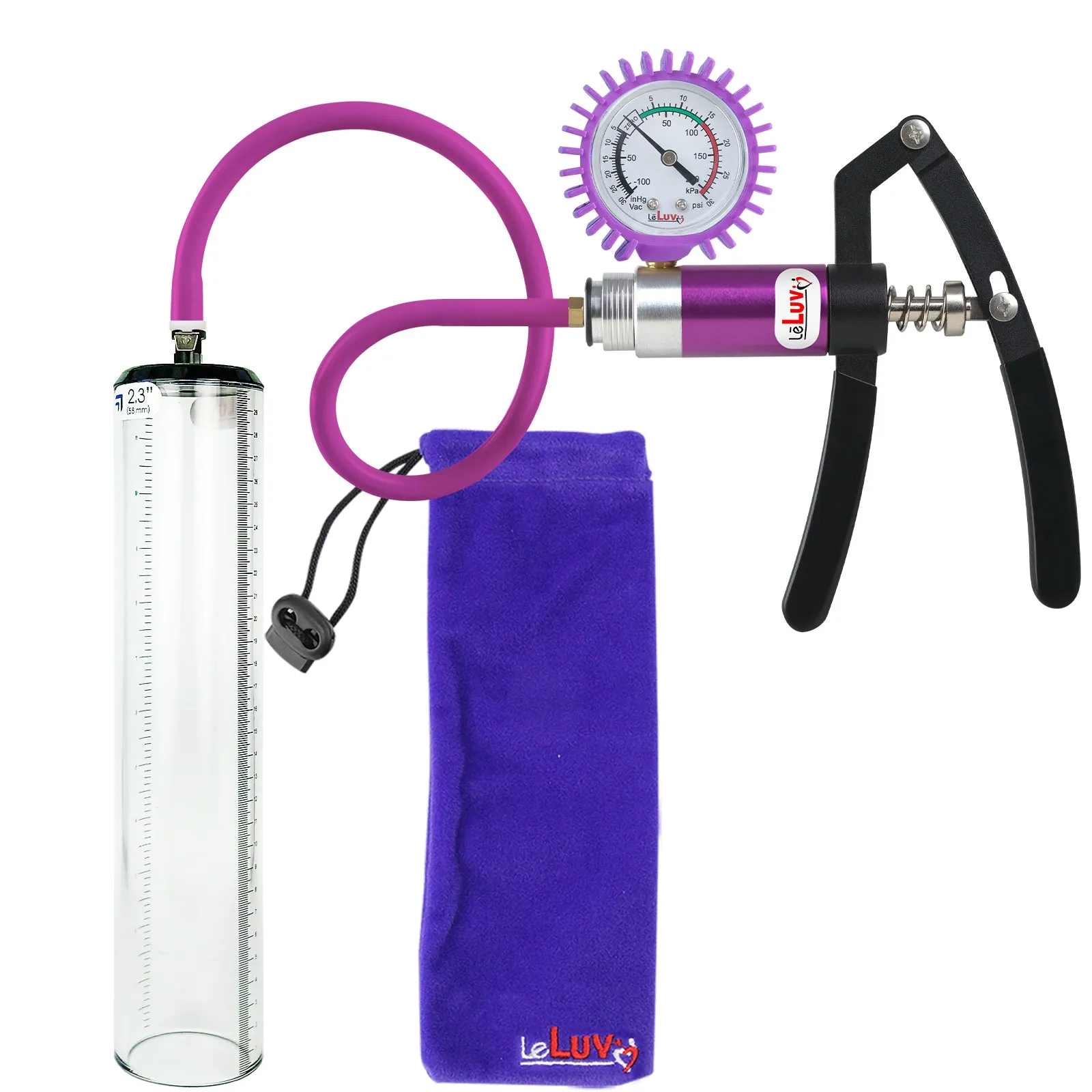 LeLuv Primo Lite Penis Pump -  Vacuum and Inflator Handle - Thick-Walled Cylinder Options