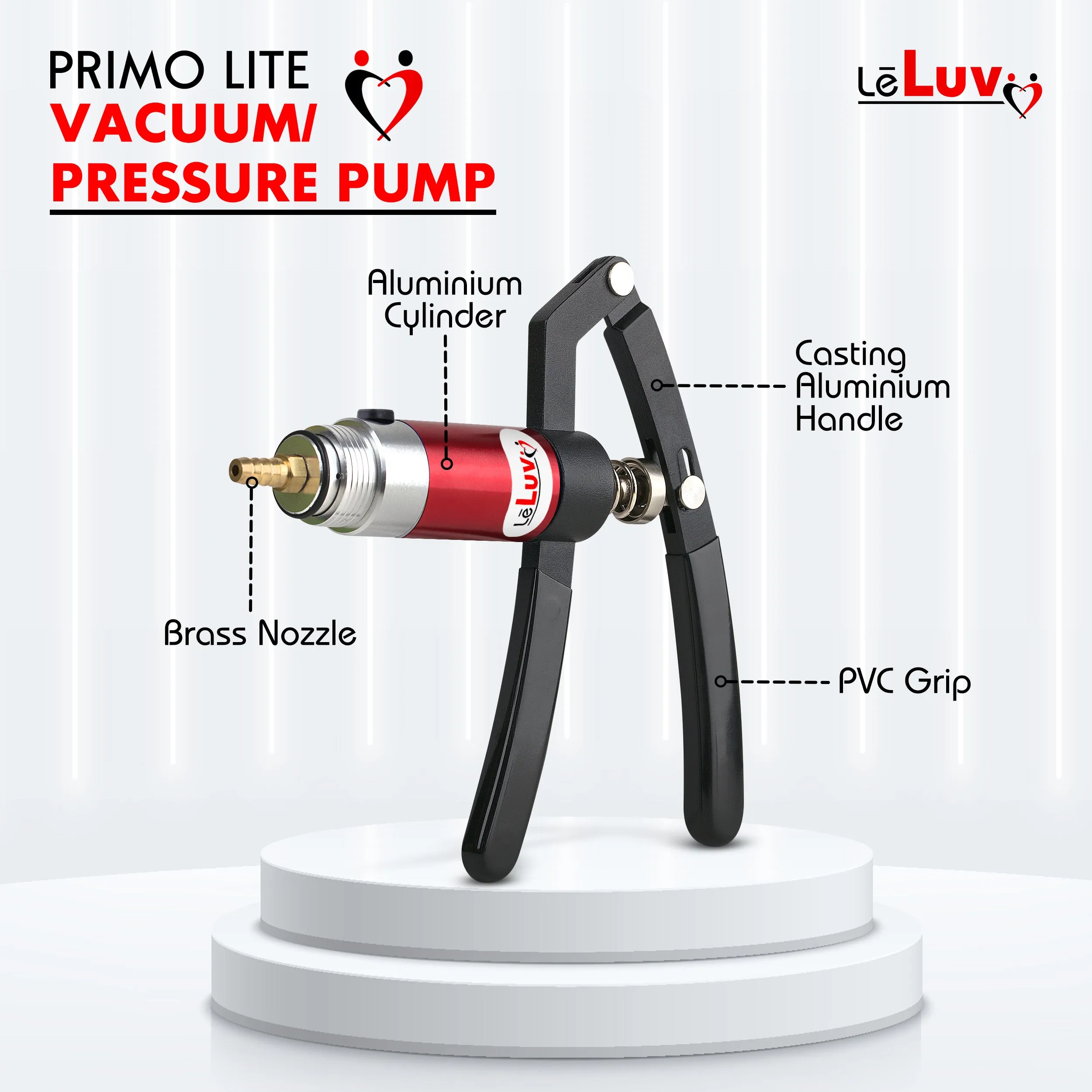 LeLuv Primo Lite Penis Pump -  Vacuum and Inflator Handle - Thick-Walled Cylinder Options