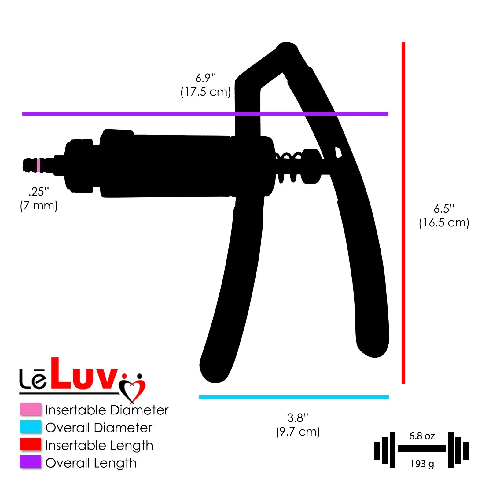 LeLuv Primo Lite Penis Pump -  Vacuum and Inflator Handle - Thick-Walled Cylinder Options