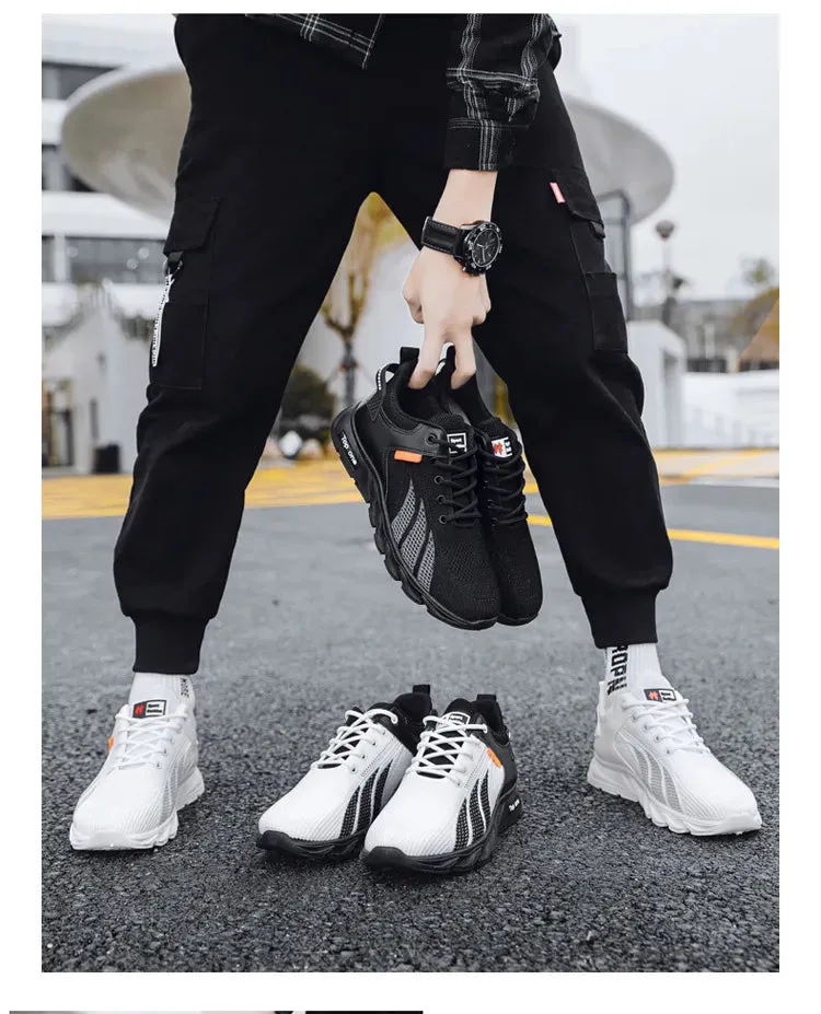 Men's Mesh Shoes Fashion Fly Knit Color-block Lace-up Sneakers Casual Lightweight Breathable Sports Shoes