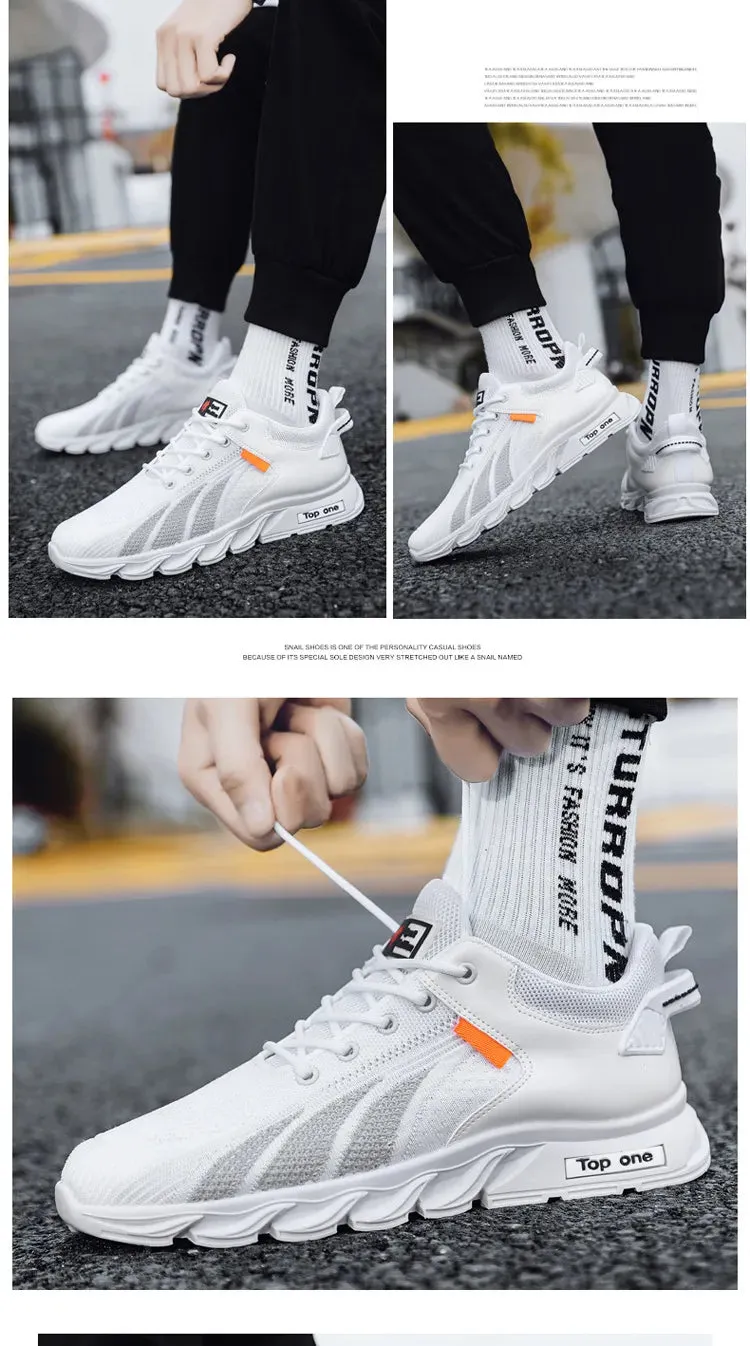 Men's Mesh Shoes Fashion Fly Knit Color-block Lace-up Sneakers Casual Lightweight Breathable Sports Shoes