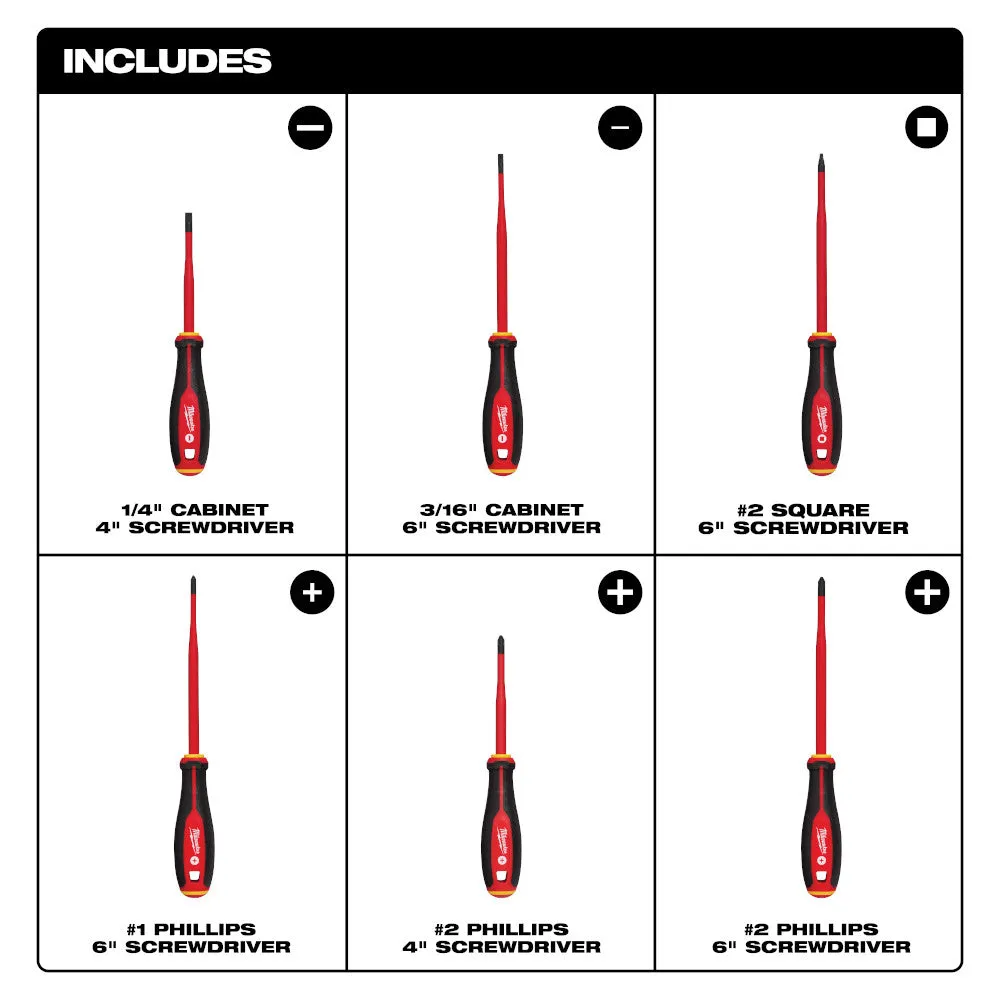 Milwaukee 48-22-2206 1000V Insulated Slim Tip Screwdriver Set - 6 PC