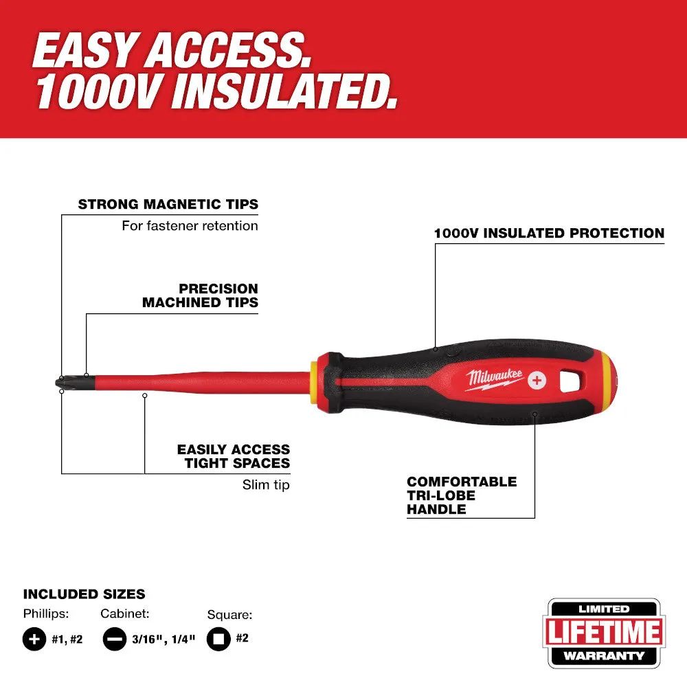 Milwaukee 48-22-2206 1000V Insulated Slim Tip Screwdriver Set - 6 PC