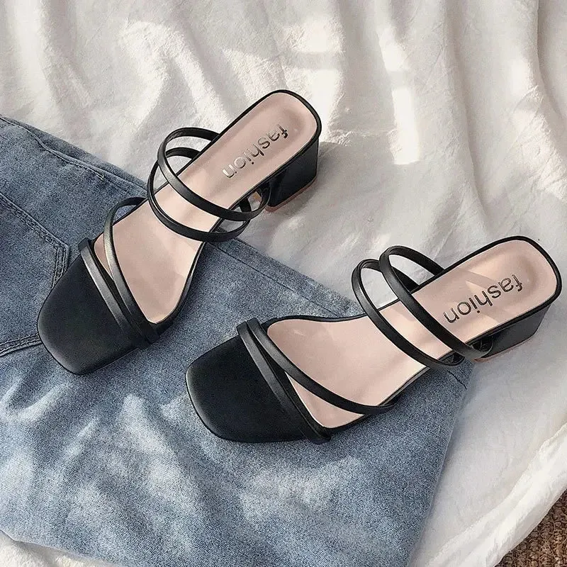 New Fashion Summer Female Sandals Sexy Ladies High Heels Square Open Toe Shoes Women Sandals for Women Size 35-42