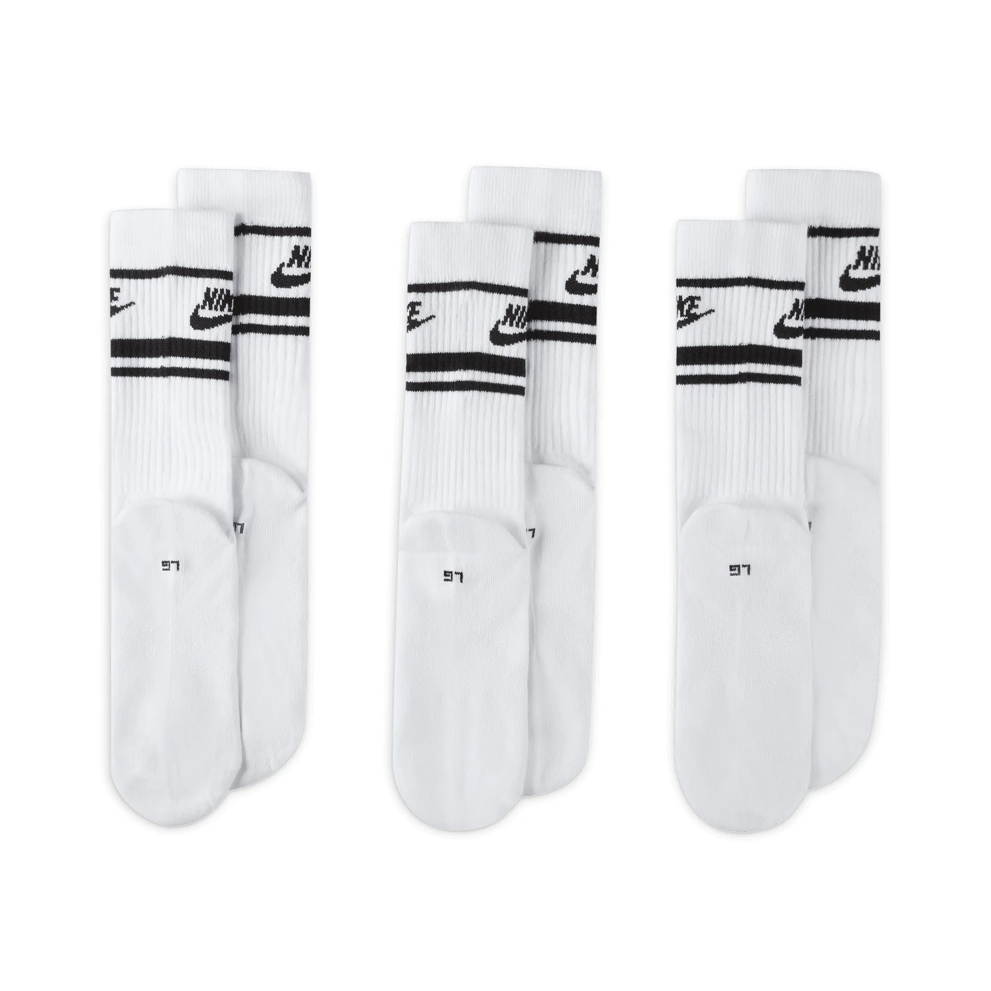 Nike SB Everyday Striped Essential Crew 3 pack Socks - White/Black