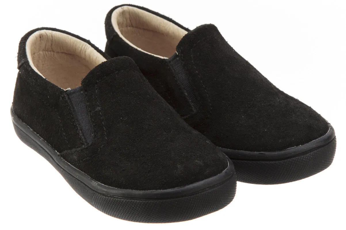 Old Soles Girl's and Boy's 6010 Dressy Hoff Black Soft Suede and Smooth Leather Slip On Loafer Sneaker