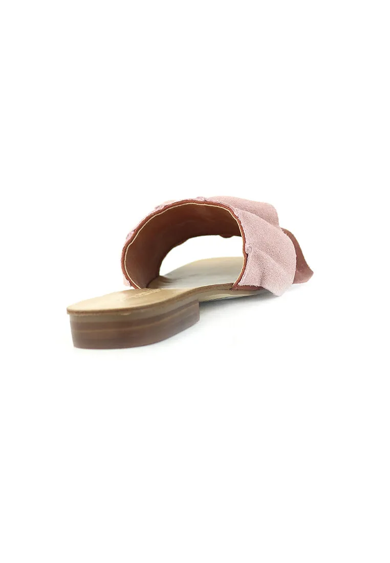 Pink Brown Flat Frill Slip-On Sandal