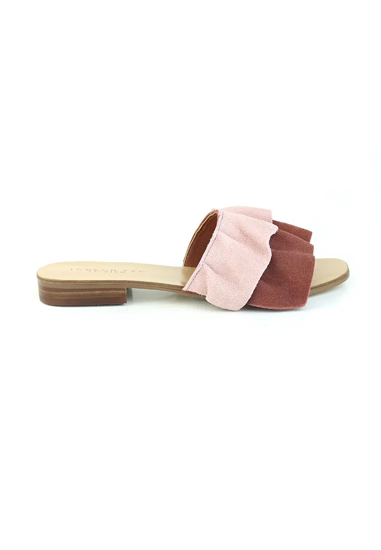 Pink Brown Flat Frill Slip-On Sandal