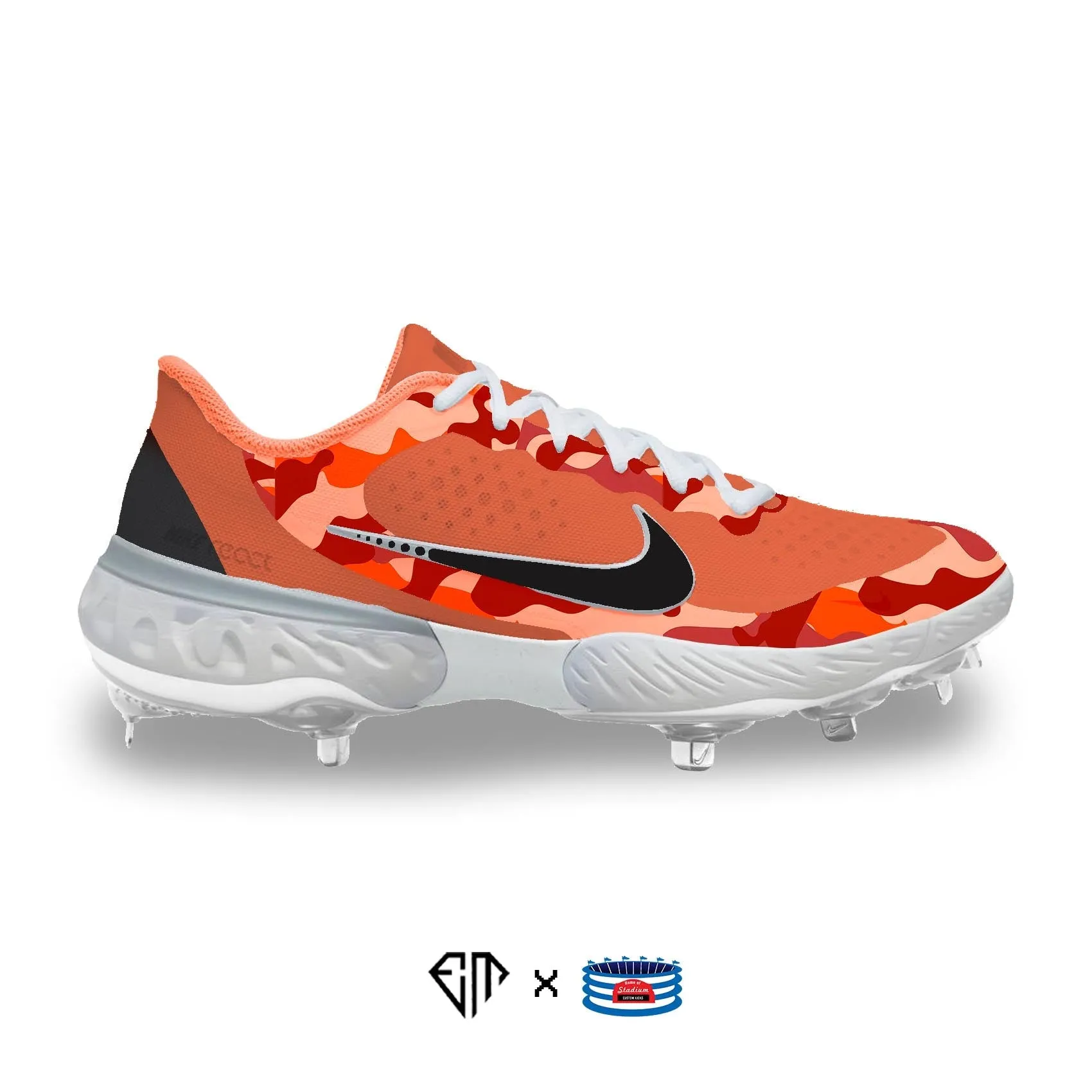 "Orange Duck Camo" Nike Alpha Huarache Elite 3 Cleats by Stadium Custom Kicks