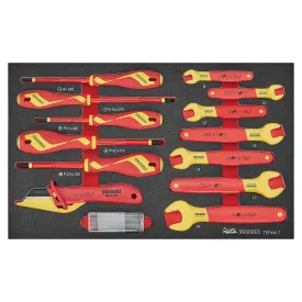 Teng Tools 17 Piece 1000 Volt Insulated Open Ended Wrench (8mm to 19mm) & Slotted, PH, PZ Screwdriver EVA Foam Tool Tray - TEFXV17