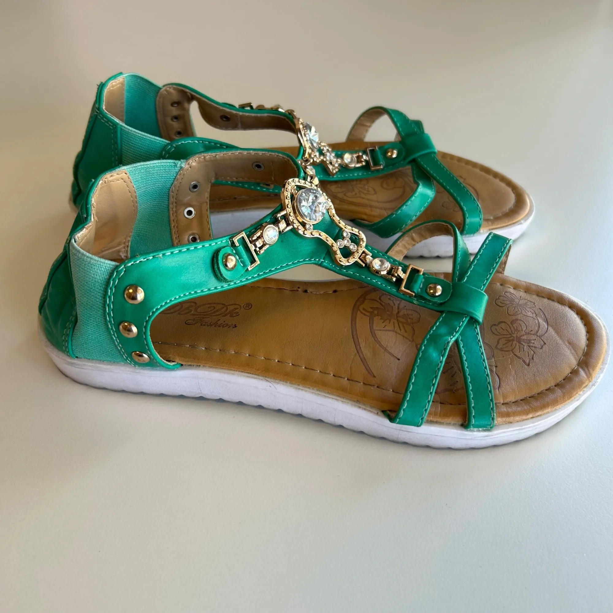 Turquoise Rhinestone Embellished Sandals By DBDK Fashion Women's Size 6.5