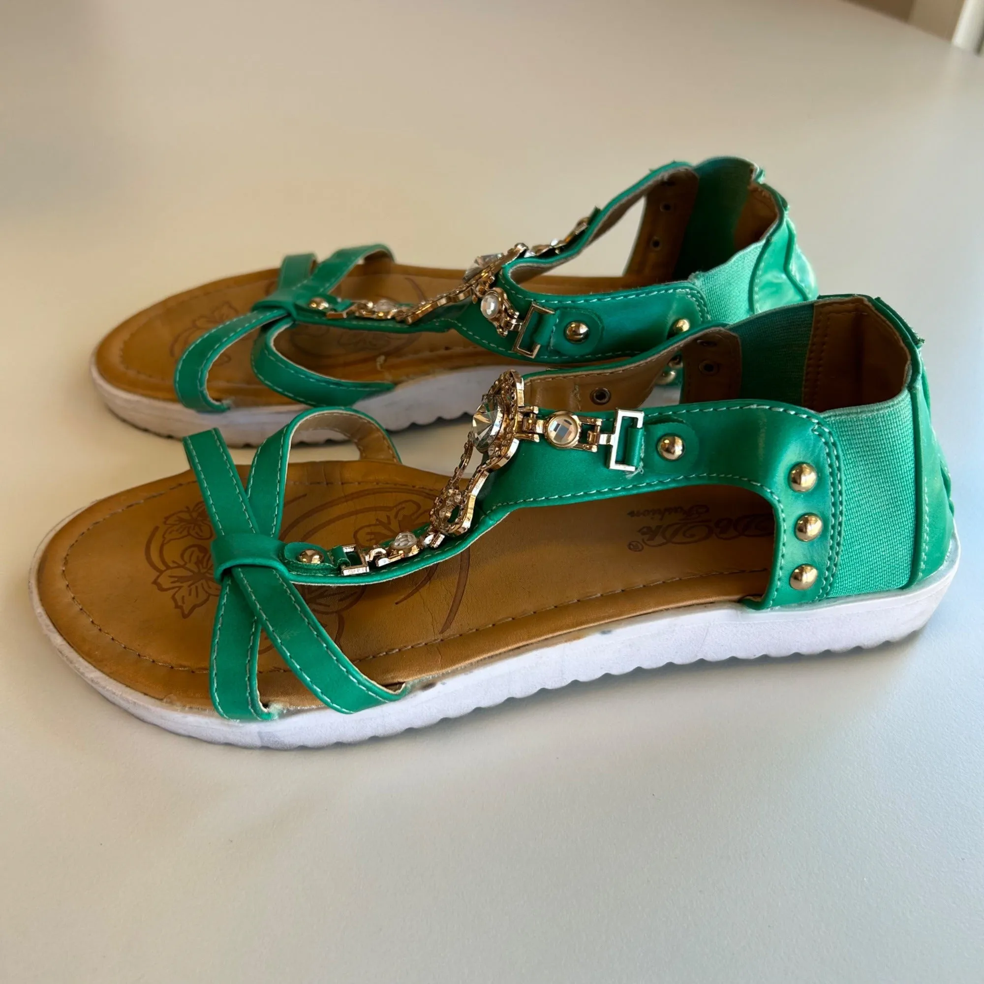 Turquoise Rhinestone Embellished Sandals By DBDK Fashion Women's Size 6.5