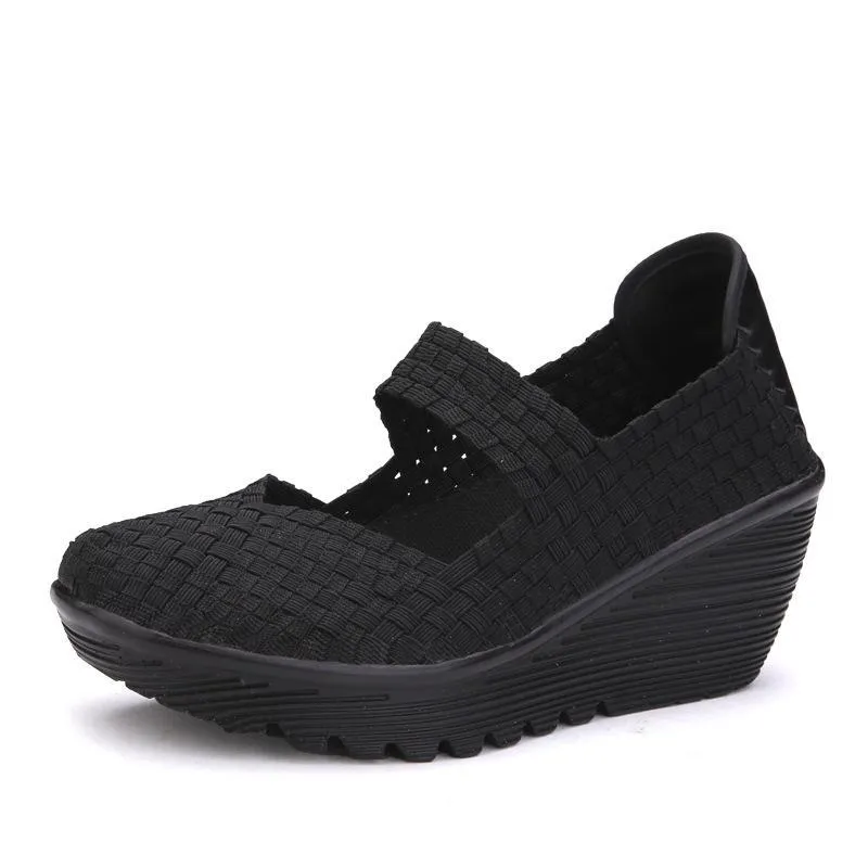 Women roud toe platform slip on wedge sandals