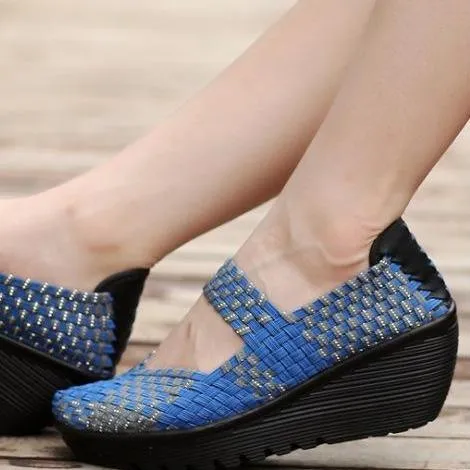 Women roud toe platform slip on wedge sandals