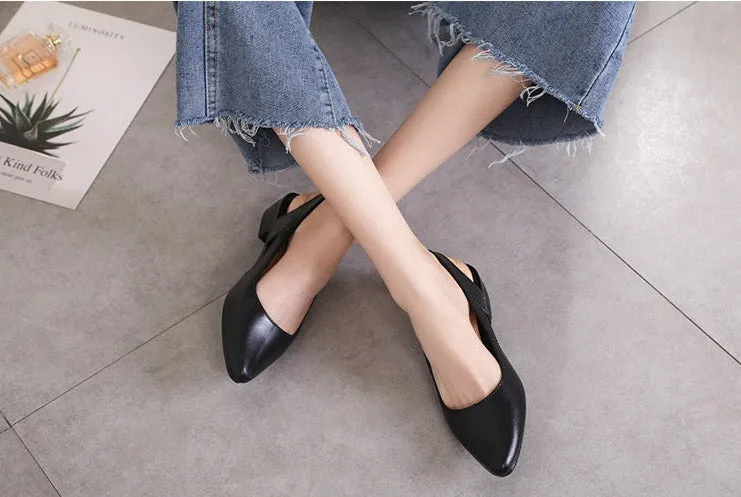 Women Sandals Pointed Toe Chunky Med High Heels