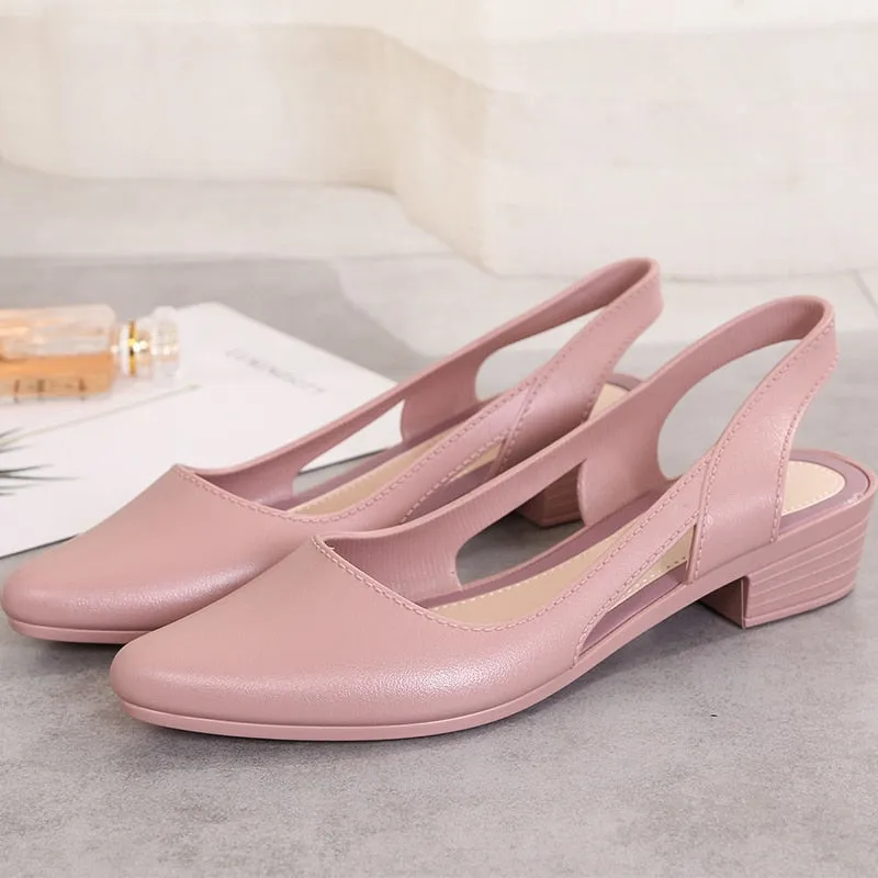 Women Sandals Pointed Toe Chunky Med High Heels