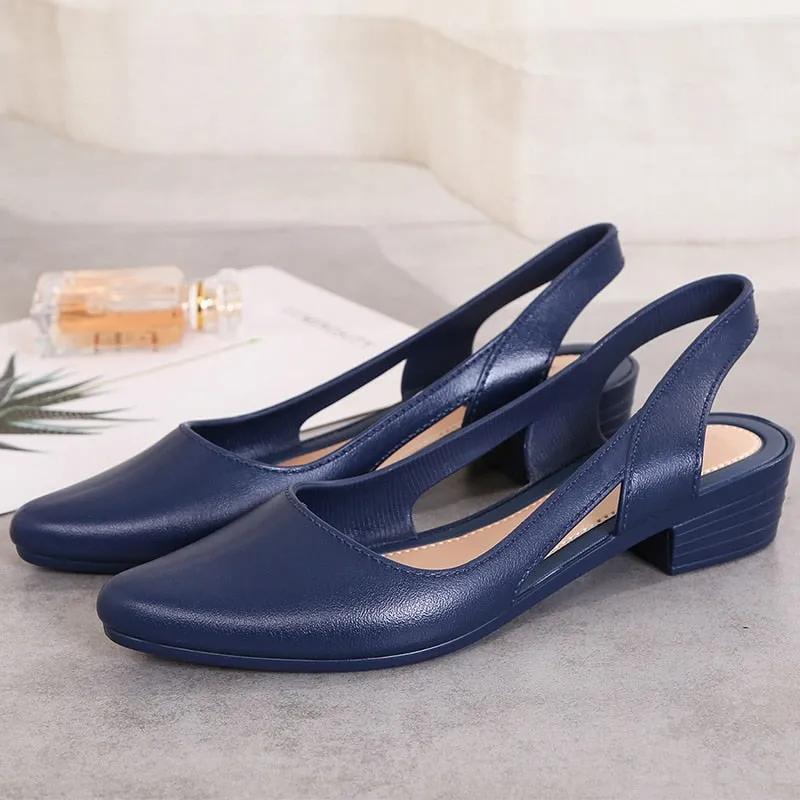 Women Sandals Pointed Toe Chunky Med High Heels