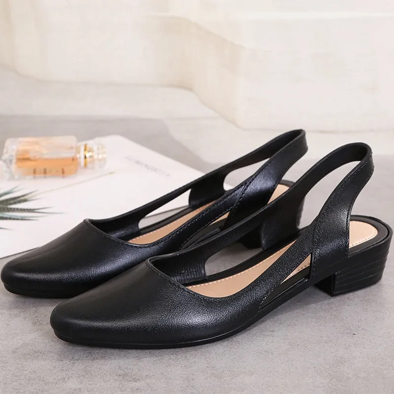 Women Sandals Pointed Toe Chunky Med High Heels