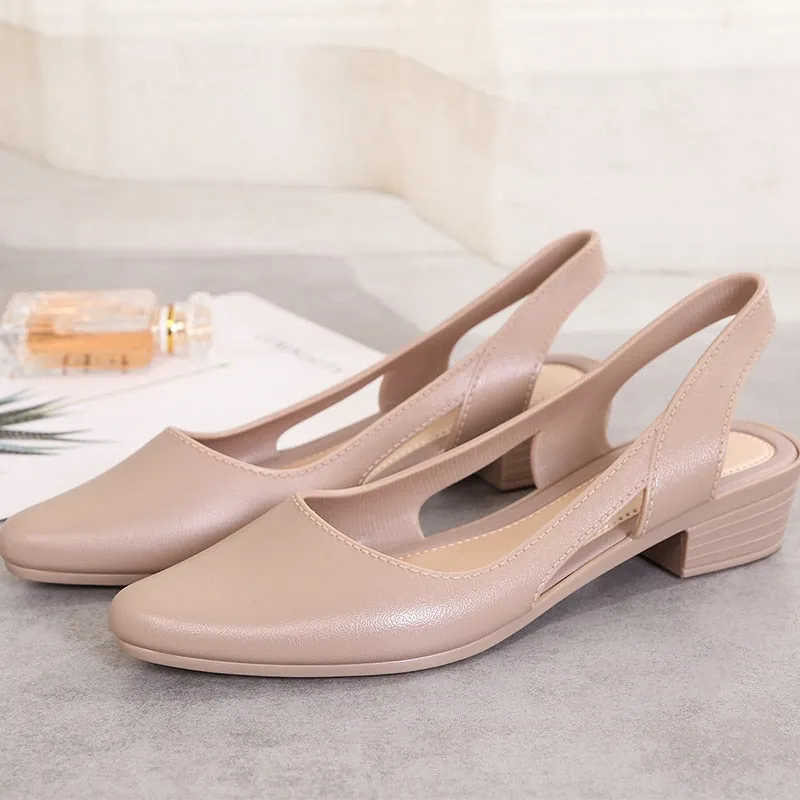 Women Sandals Pointed Toe Chunky Med High Heels