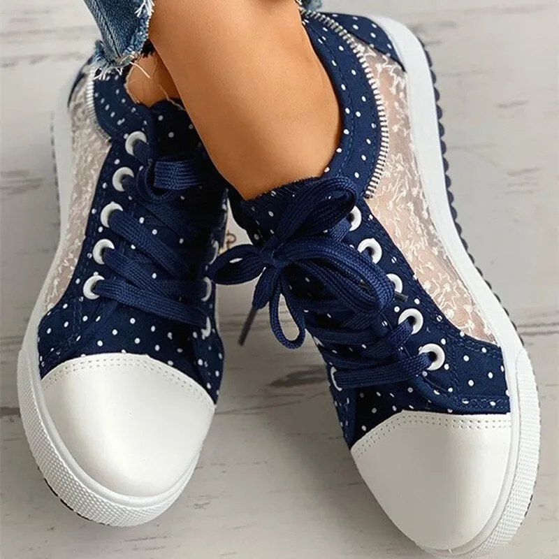 Women Shoes 2022 Fashion Summer Casual Shoes Cutouts Lace Canvas Hollow Breathable Platform Flat Shoes Woman Sneakers