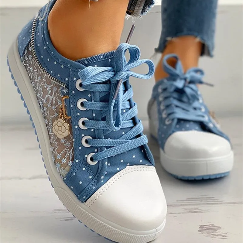 Women Shoes 2022 Fashion Summer Casual Shoes Cutouts Lace Canvas Hollow Breathable Platform Flat Shoes Woman Sneakers