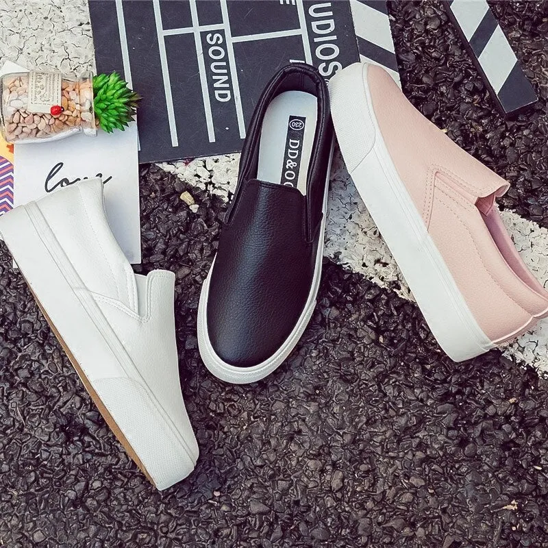 Women Sneakers Leather Shoes Spring Trend Casual Flats Sneakers Female New Fashion Comfort Slip-on Platform Vulcanized Shoes