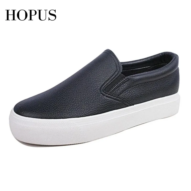 Women Sneakers Leather Shoes Spring Trend Casual Flats Sneakers Female New Fashion Comfort Slip-on Platform Vulcanized Shoes